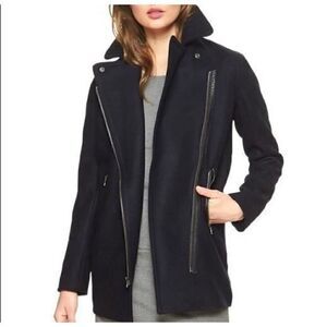 Gap Grey Wool Moto Coat with Leather Accents size S